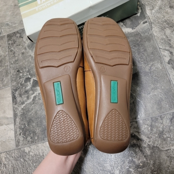 Vintage 90s y2k Thom McAn Camel Leather Square Moc Toe Basket Weave Loafers 7.5 - Picture 7 of 9